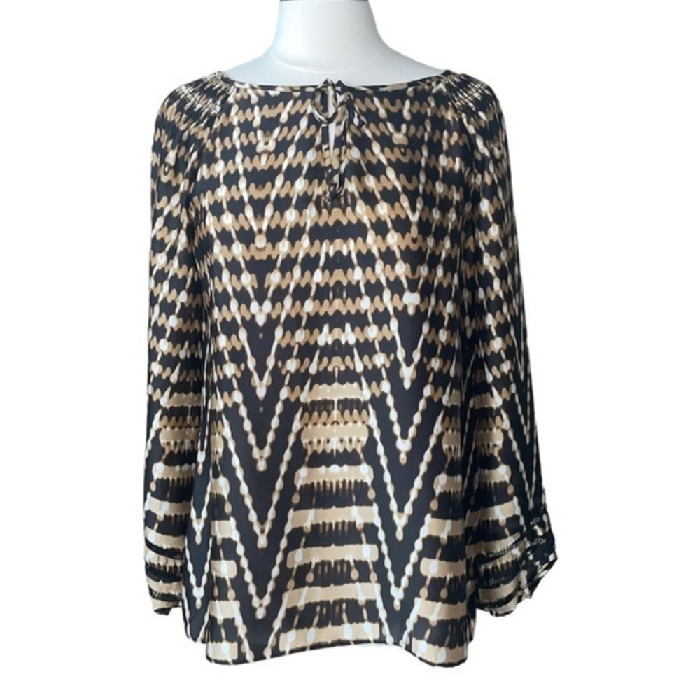 Jones New York long sleeve gold sand combo peasant drapey top women’s size large